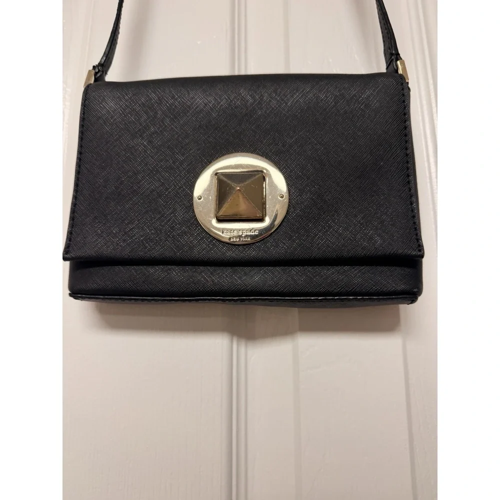 Kate Spade Newbury Lane Sally Crossbody Black Saffiano Leather Gold Lock
